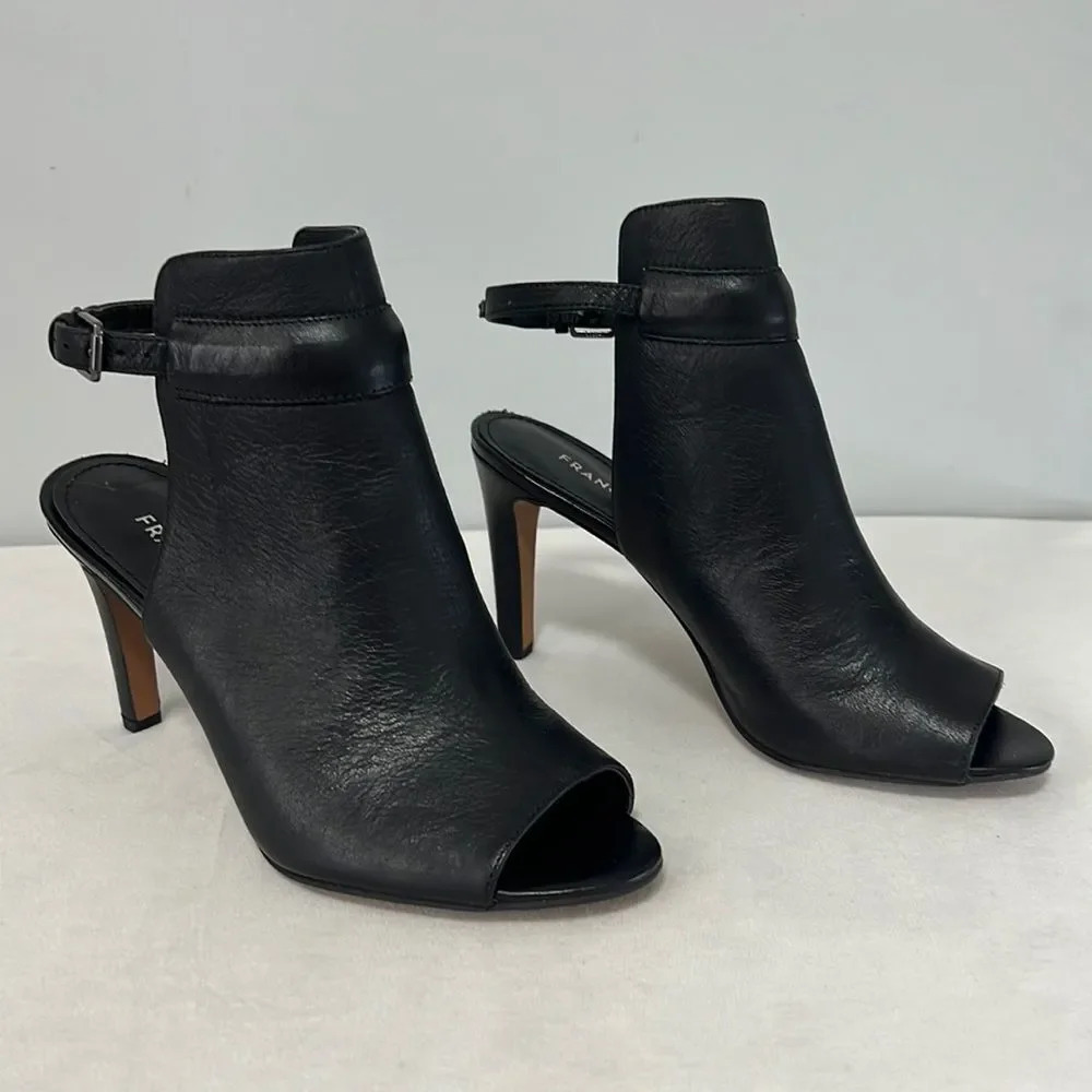 FRANCO SARTO SIZE 6 BLACK Leather Slingback Peek A Boo Toe Heeled